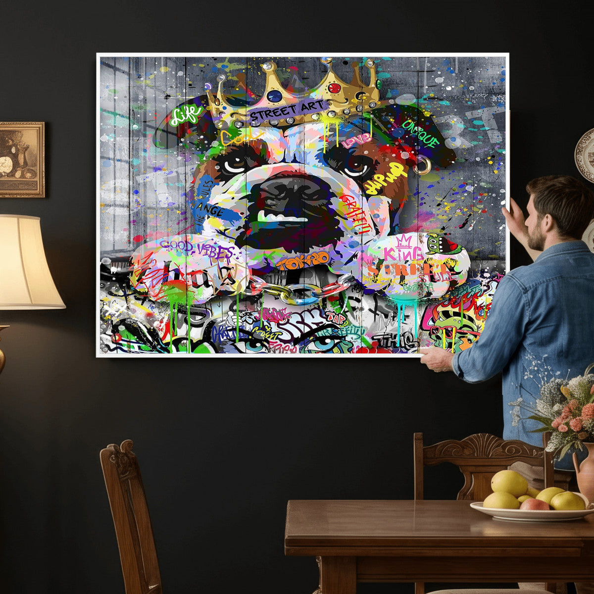 Graffiti Dog Wall Art Decor for Teen Bedroom | Abstract Graffiti Animal Canvas