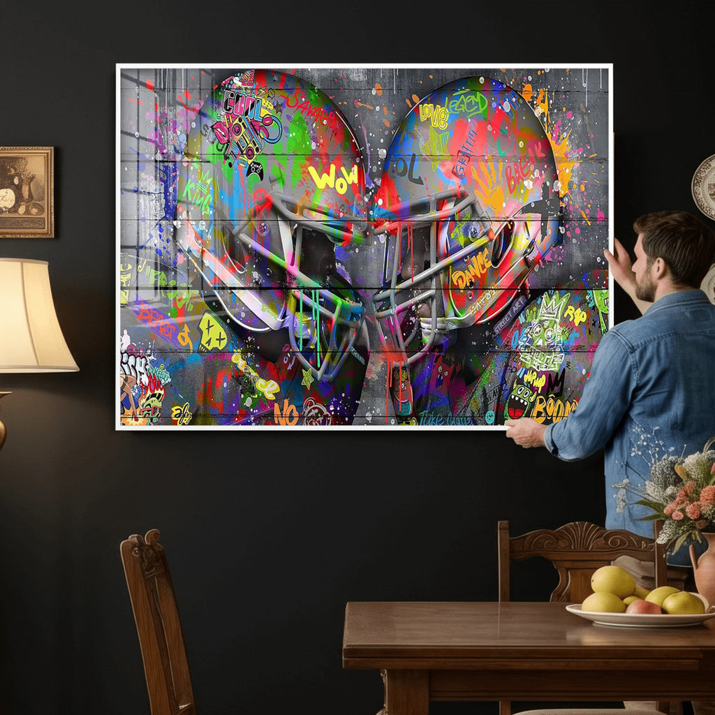 Graffiti Football Helmets Wall Art Canvas Print, Urban Street Art
