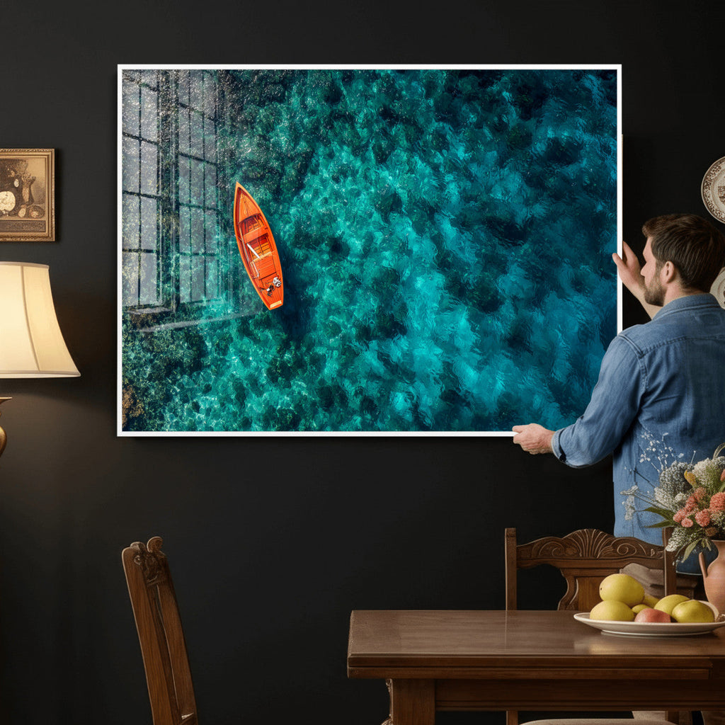 Turquoise Ocean Boat Wall Art Canvas Print