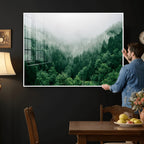 Misty Pine Forest Wall Art Canvas Print, Foggy Evergreen Landscape