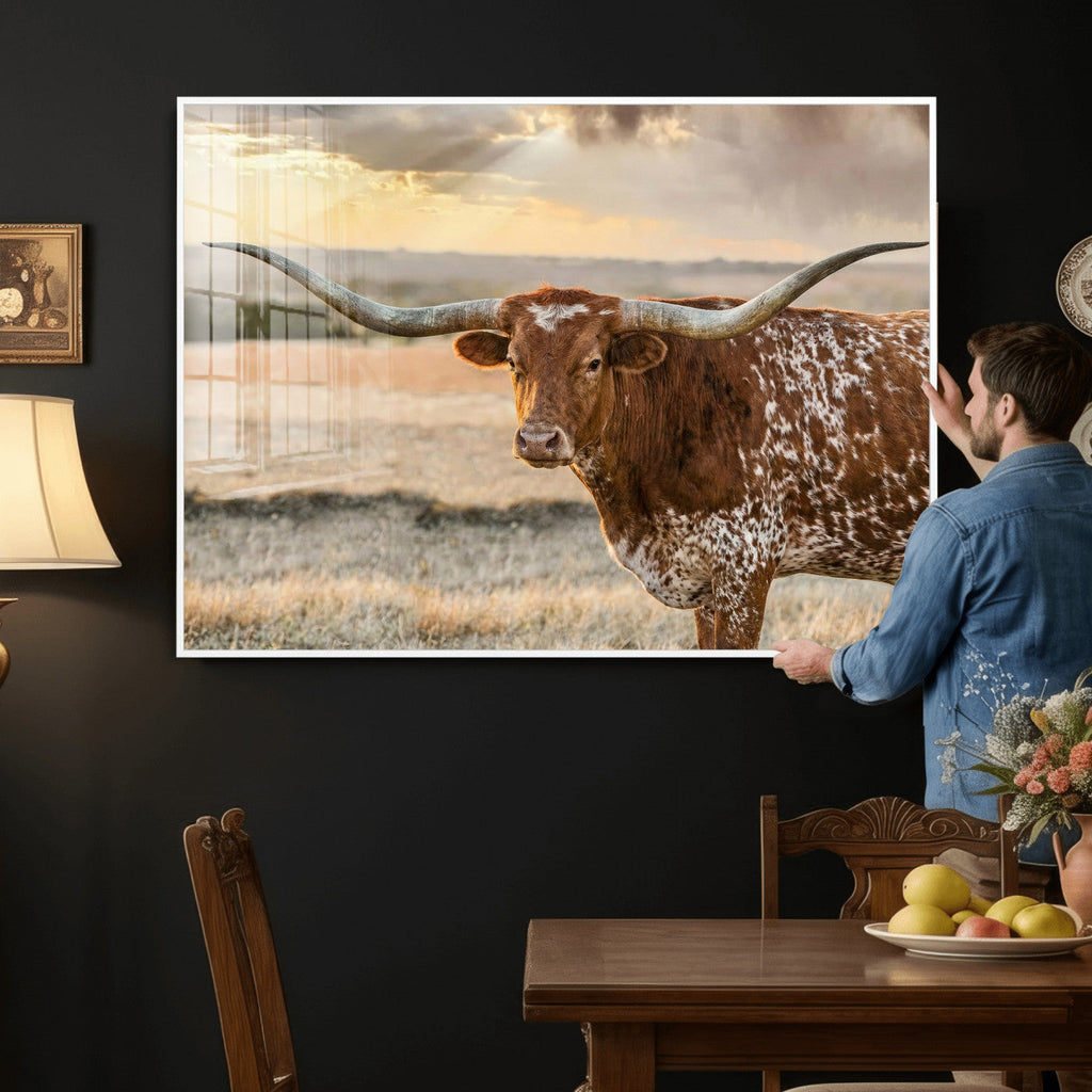 Texas Longhorn Wall Art Canvas Print, Western Ranch Bull Photography
