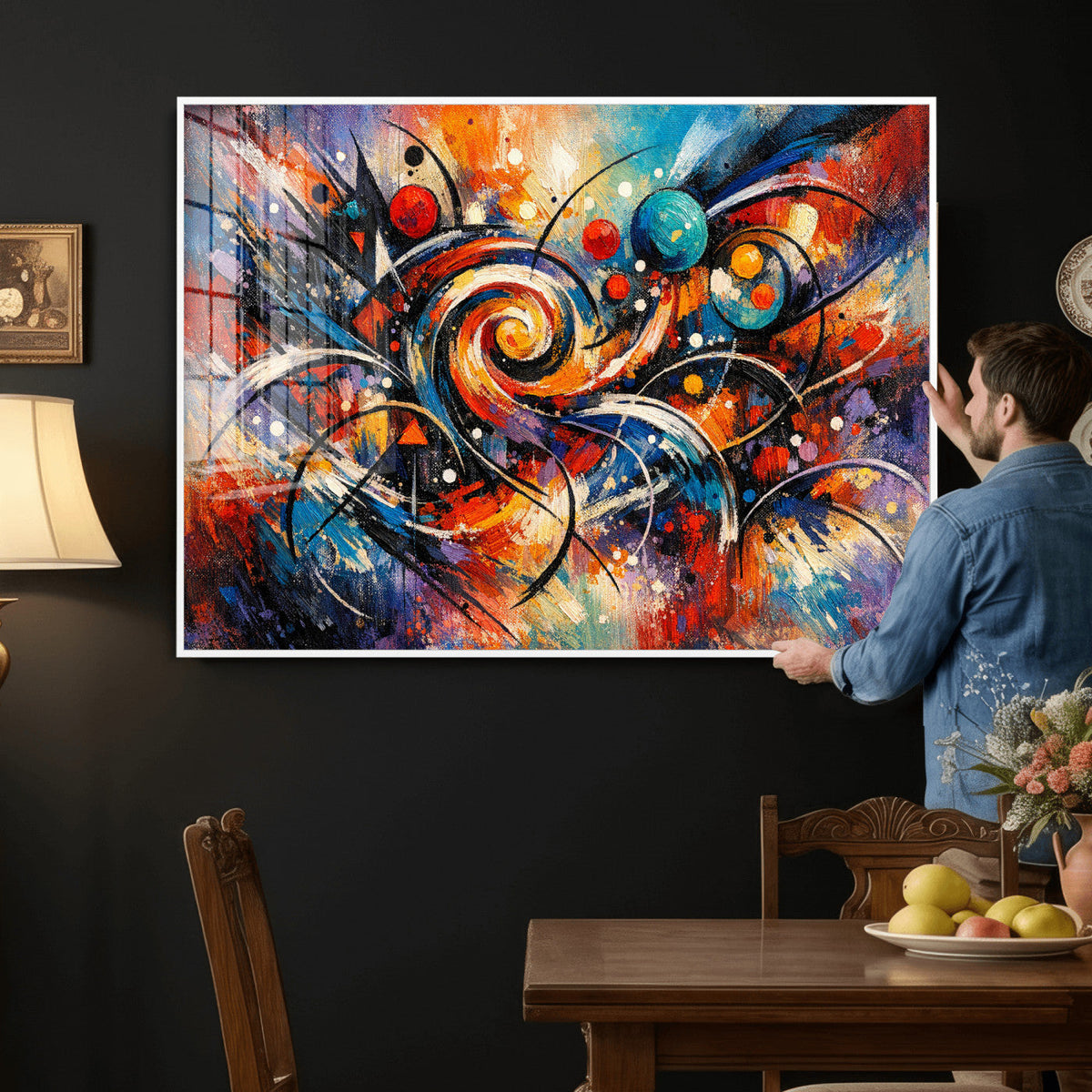 Geometric Abstract Wall Art Canvas Print, Orange Blue