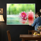 Zen Lotus Candle Canvas Wall Art, Pink Spa Meditation Decor