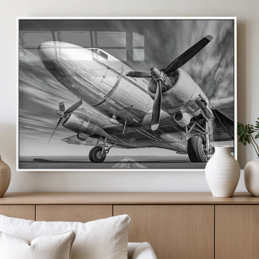 Vintage Airplane on Runway Canvas Print
