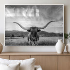 Longhorn Black and White Wall Art | Rustic Western Bull Canvas Print