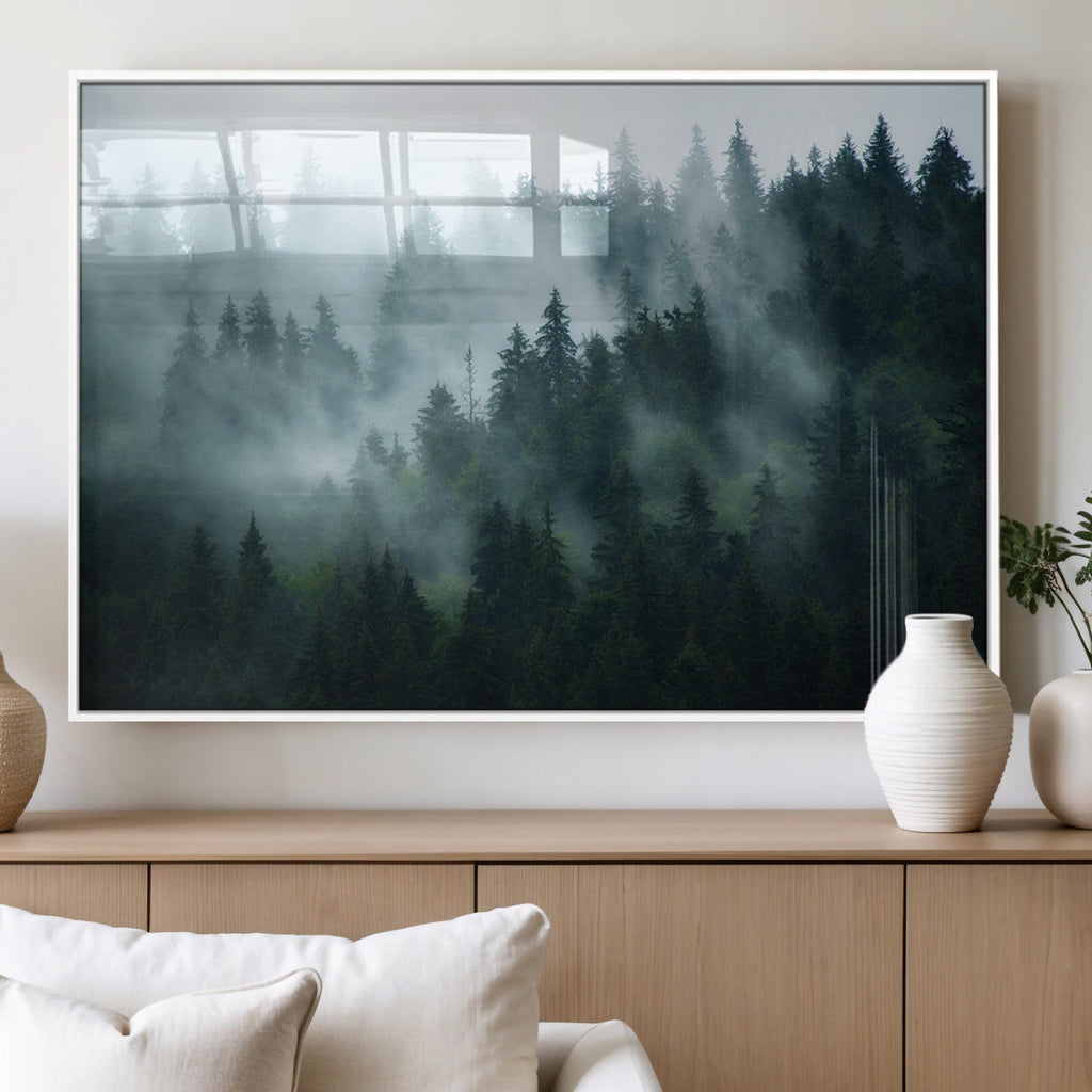 Misty Forest Wall Art | Serene Green Landscape Canvas Print