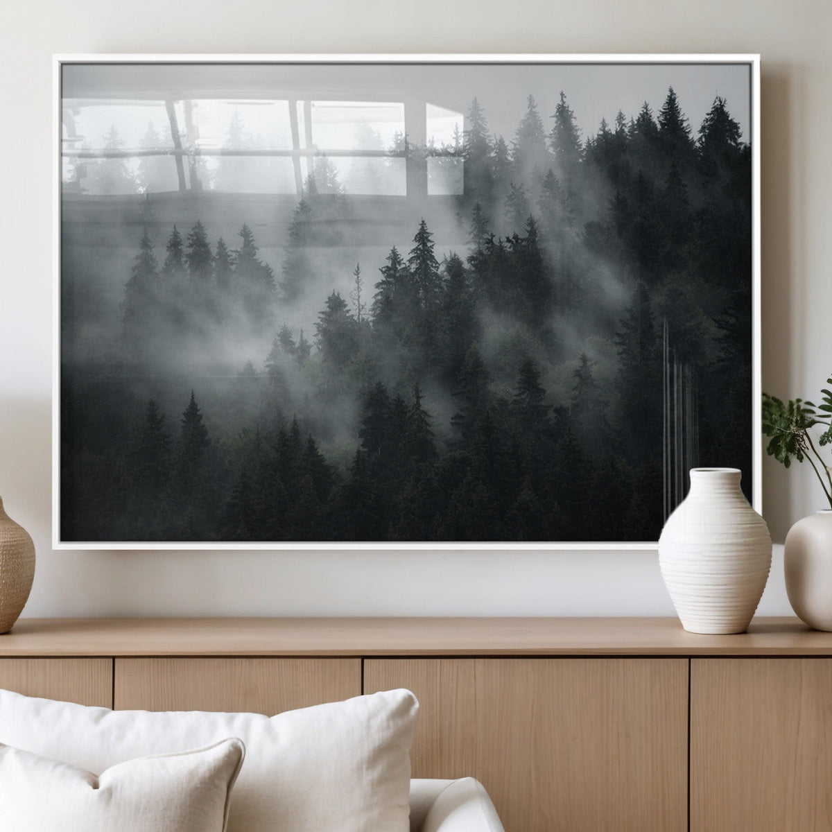 Foggy Forest Wall Art Canvas Print | 3 Panel Large Misty Landscape