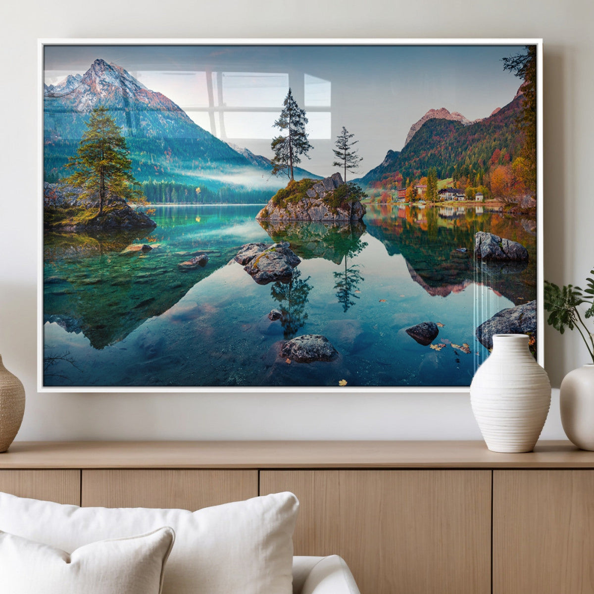 Crystal Clear Lake Wall Art | Mountains Wall Art Canvas | 3 Panel Landscape