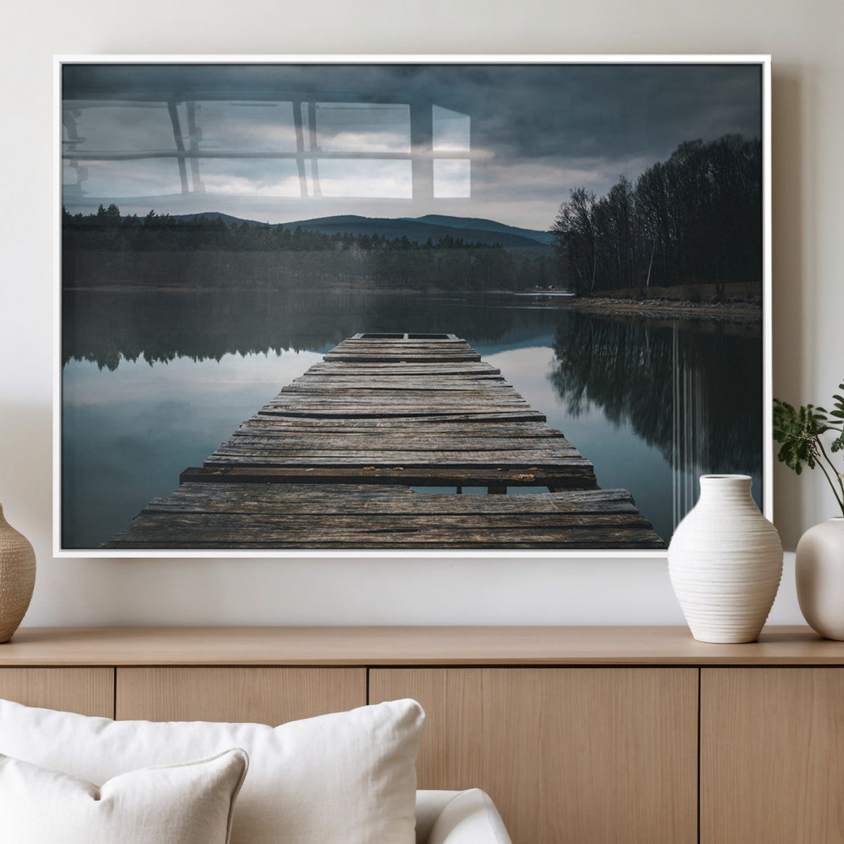 Wooden Bridge Near Lake Wall Art Canvas Print