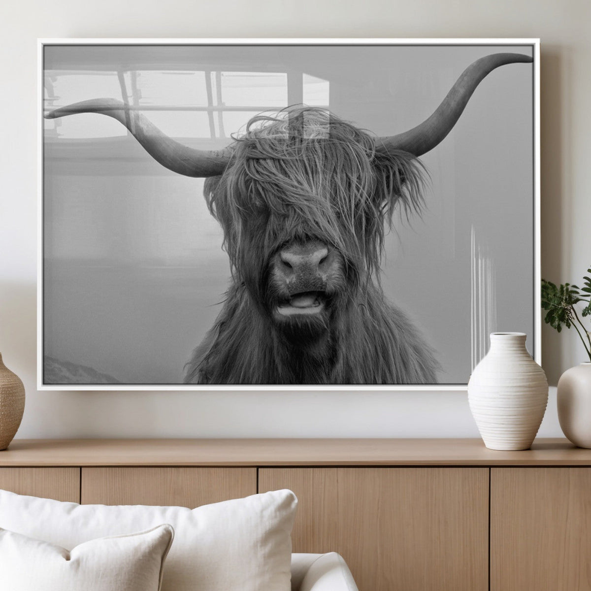 Texas Cow Wall Art Canvas, Texas Longhorn Cattle Canvas Print