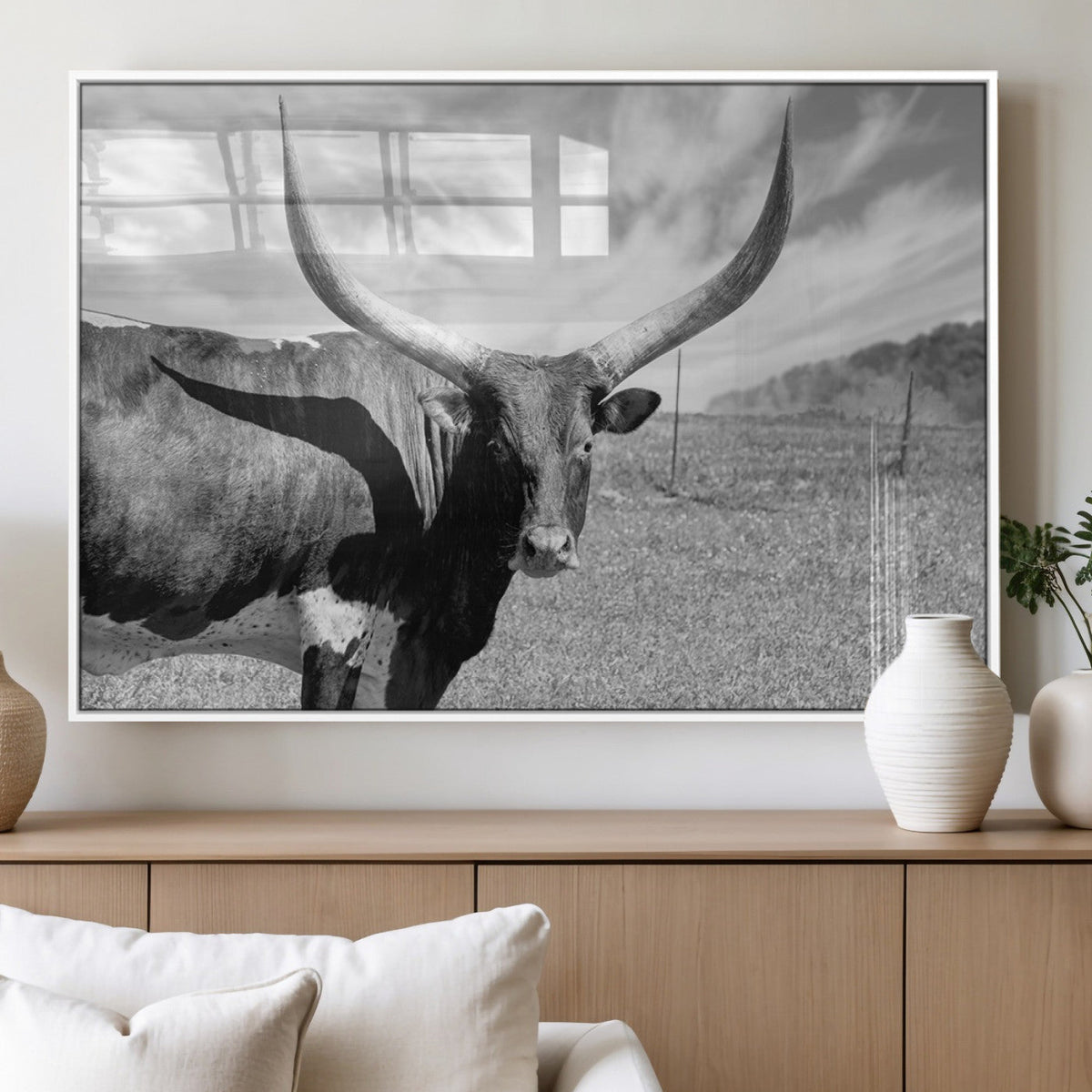 Longhorn Wall Art Canvas Print, Framed Ranch Wall Art Canvas Print