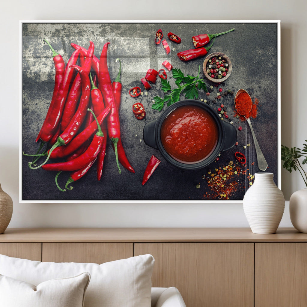 Red Chili Peppers Wall Art Kitchen Artwork Canvas Print