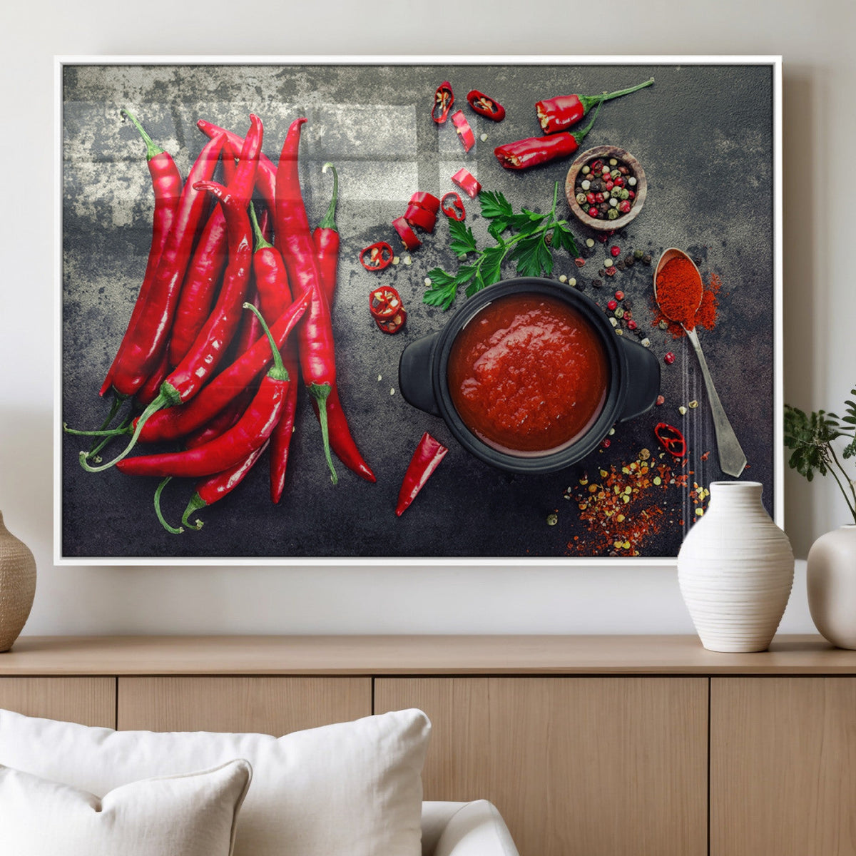 Red Chili Peppers Wall Art Kitchen Artwork Canvas Print