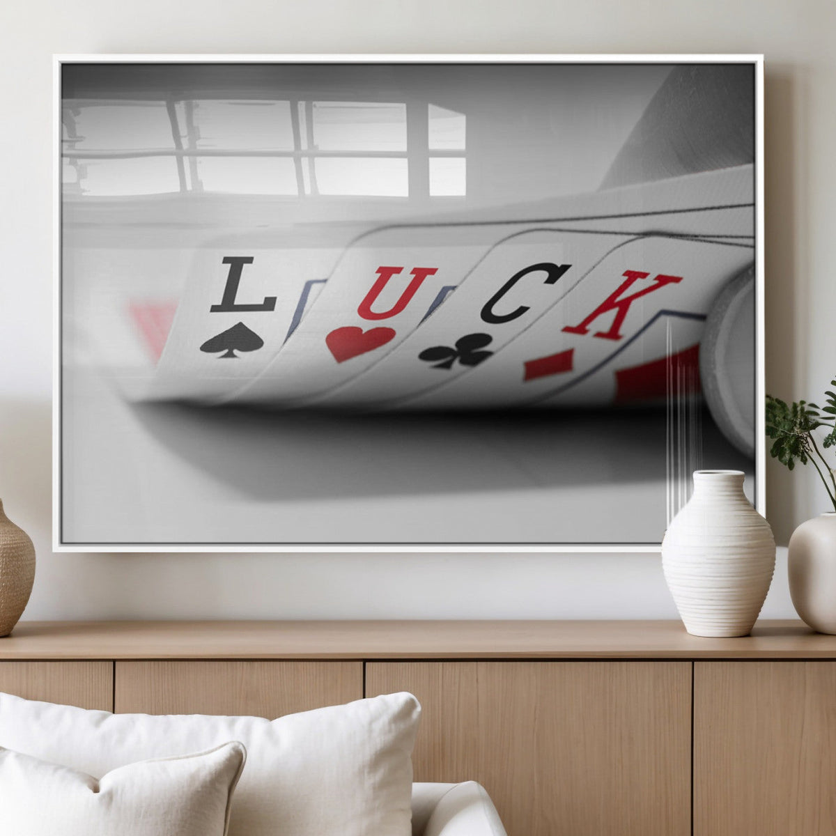 Framed Lucky Poker Cards Canvas | Modern Triptych Wall Art for Game Rooms