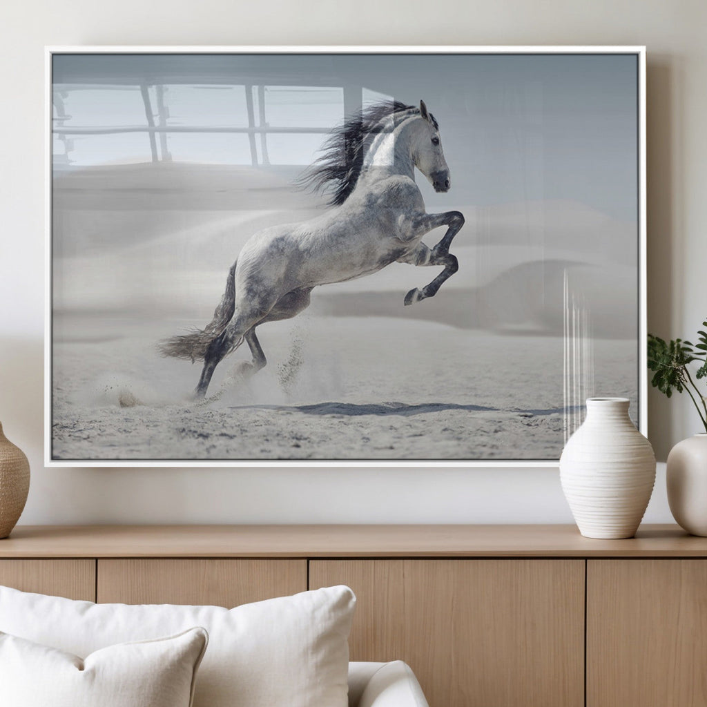 Prancing Horse Desert Large Wall Art Canvas Print, Majestic Horse Animal Artwork