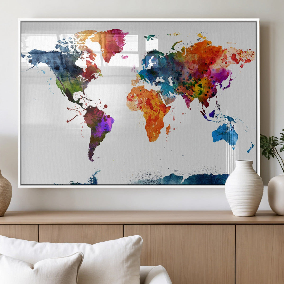 Bold Colorful World Map Canvas Print | Detailed Map of the World Wall Art
