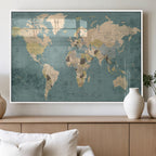 Classic World Map Canvas Print | Framed Vintage Map Wall Art