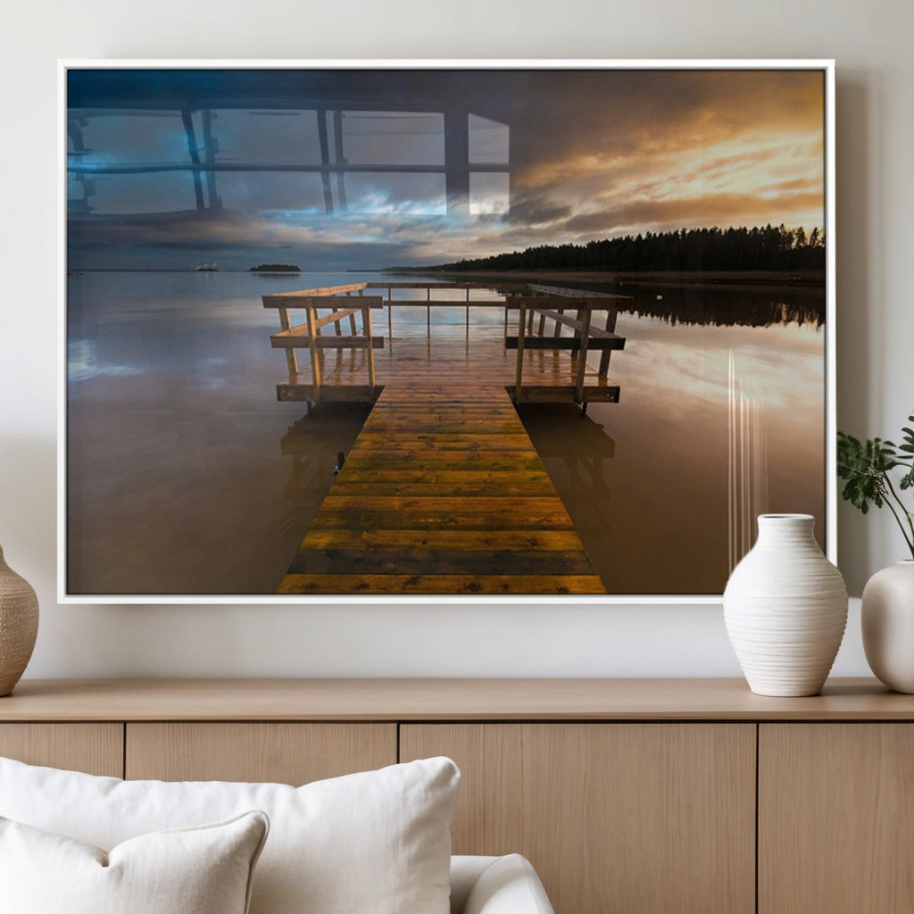 Serene Lake Pier at Sunset Canvas Print | Landscape Wall Art | Ready to Hang