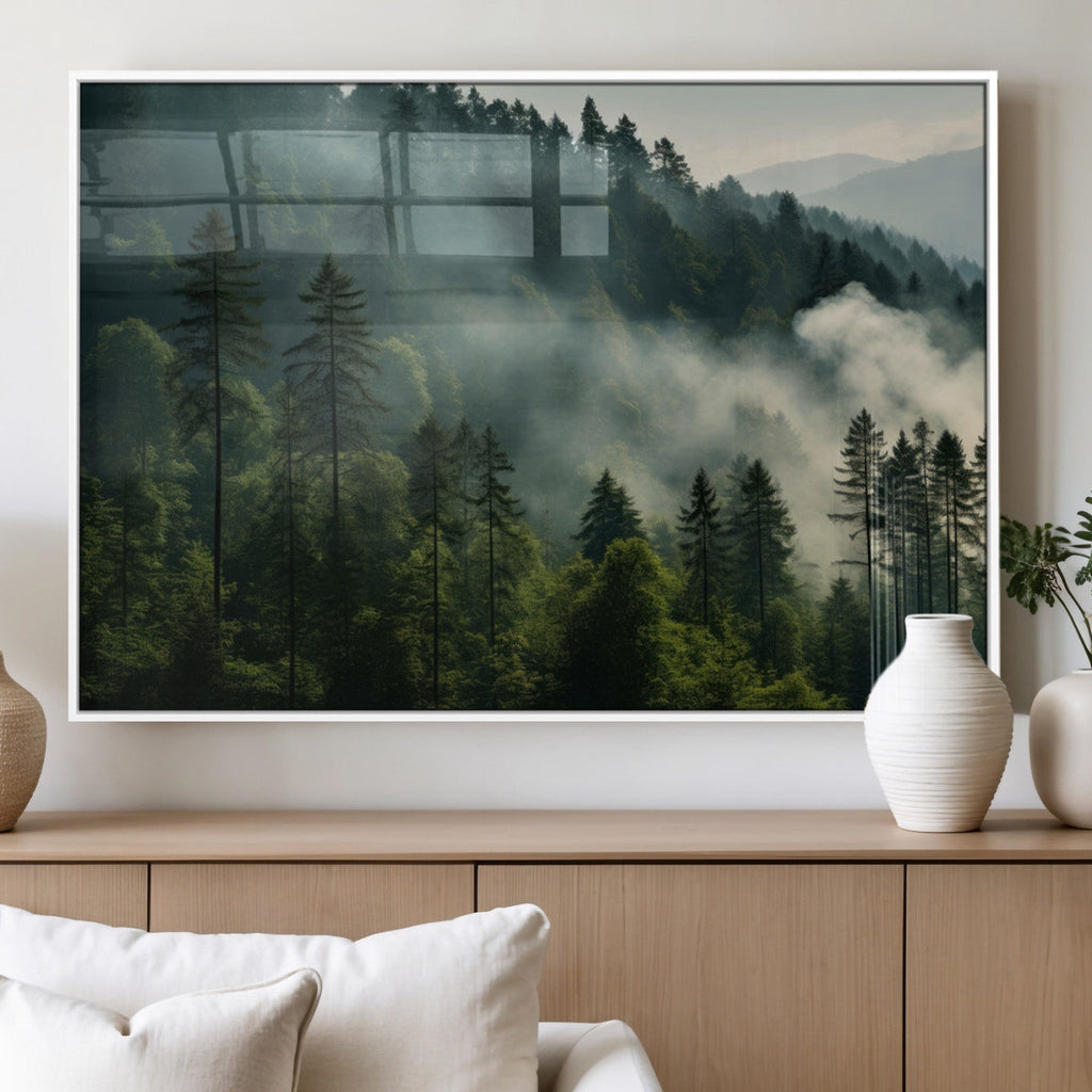 Misty Forest Wall Art Premium Canvas Print, Foggy and Serene Atmosphere