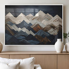 Rustic Mountain Landscape Wall Art Canvas Print, Framed 3D Wooden Effect Mountain Art