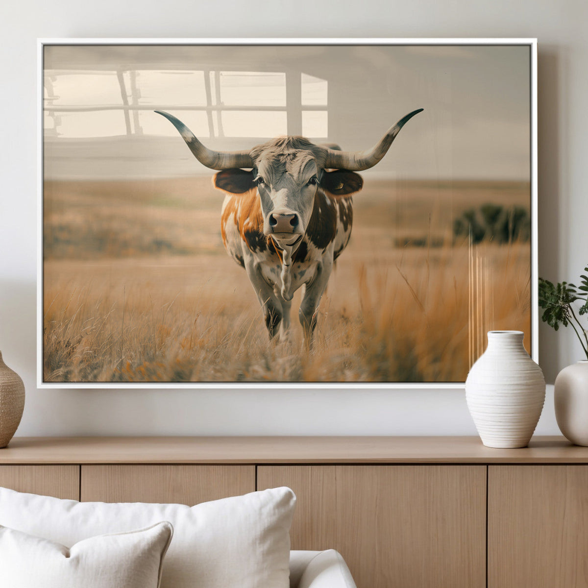 Texas Cow Wall Art Canvas Print for Farm House Wall Decor