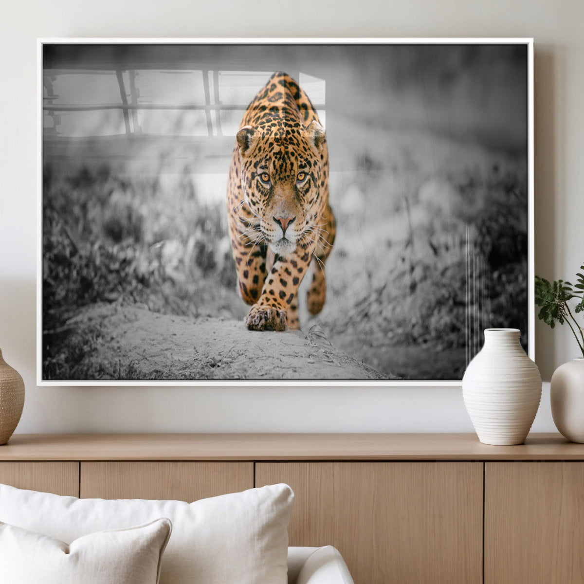 Jaguar Wall Art Canvas Print, Majestic Big Cat in Focused Pursuit