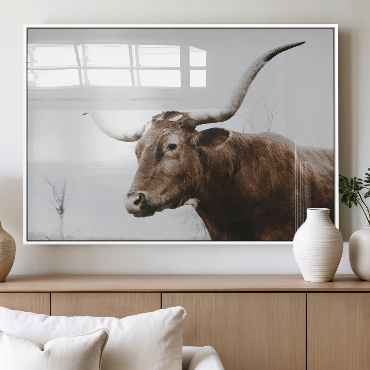 Rustic Bull Wall Art Canvas Print, Modern Longhorn Farmhouse Animal Decor