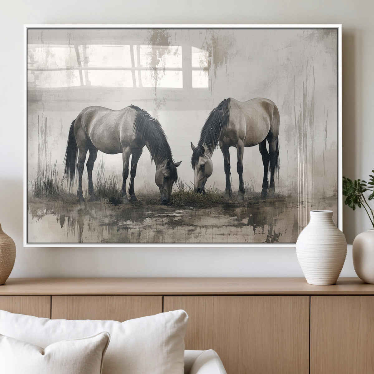 Chinese Ink Style Vintage Horses Wall Art Canvas Print