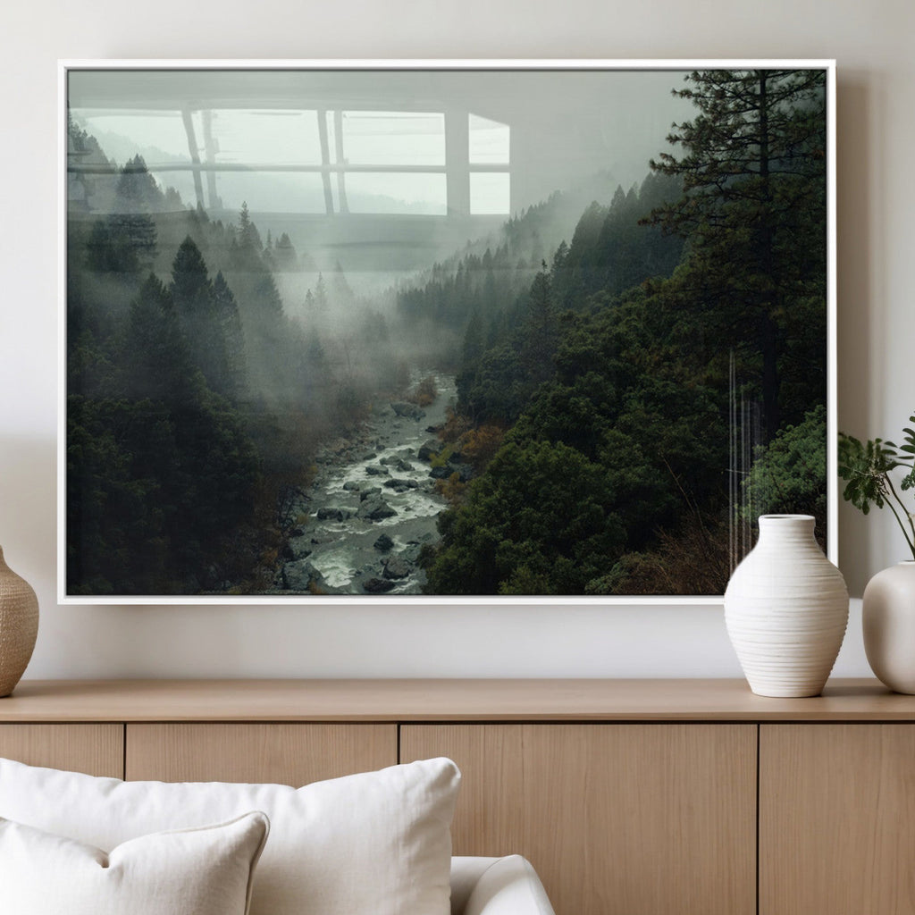 Misty Forest Wall Art, Tranquil Nature Landscape, Ready to Hang | Extra Large 3 Piece Canvas Wall Art