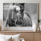 Black and White Horse Winter Wall Art, Ready to Hang