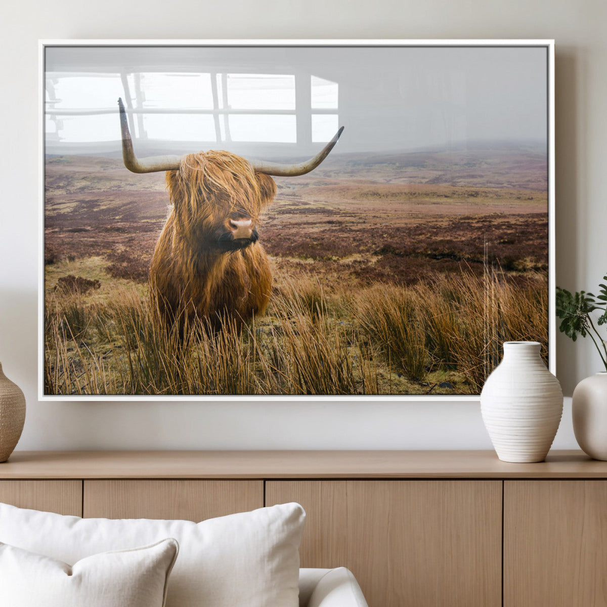 Scottish Highland Cow Canvas Wall Art, Rustic Farmhouse Decor