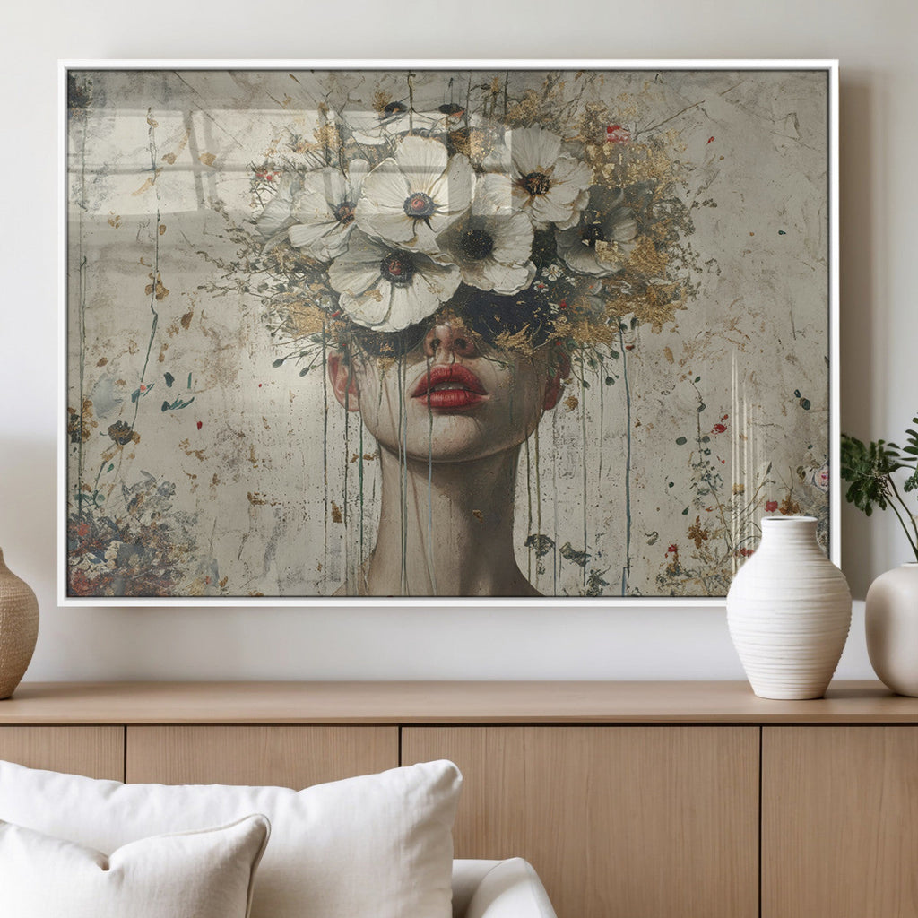 Abstract Floral Women Pastel Wall Art Canvas Print