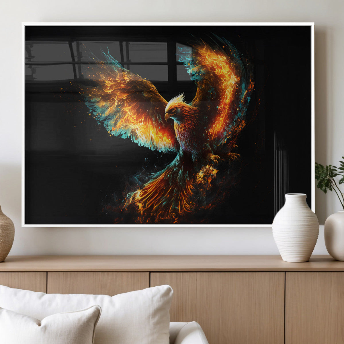 Fiery Phoenix Canvas Print | Ready to Hang Wall Art | Bold Fantasy Decor
