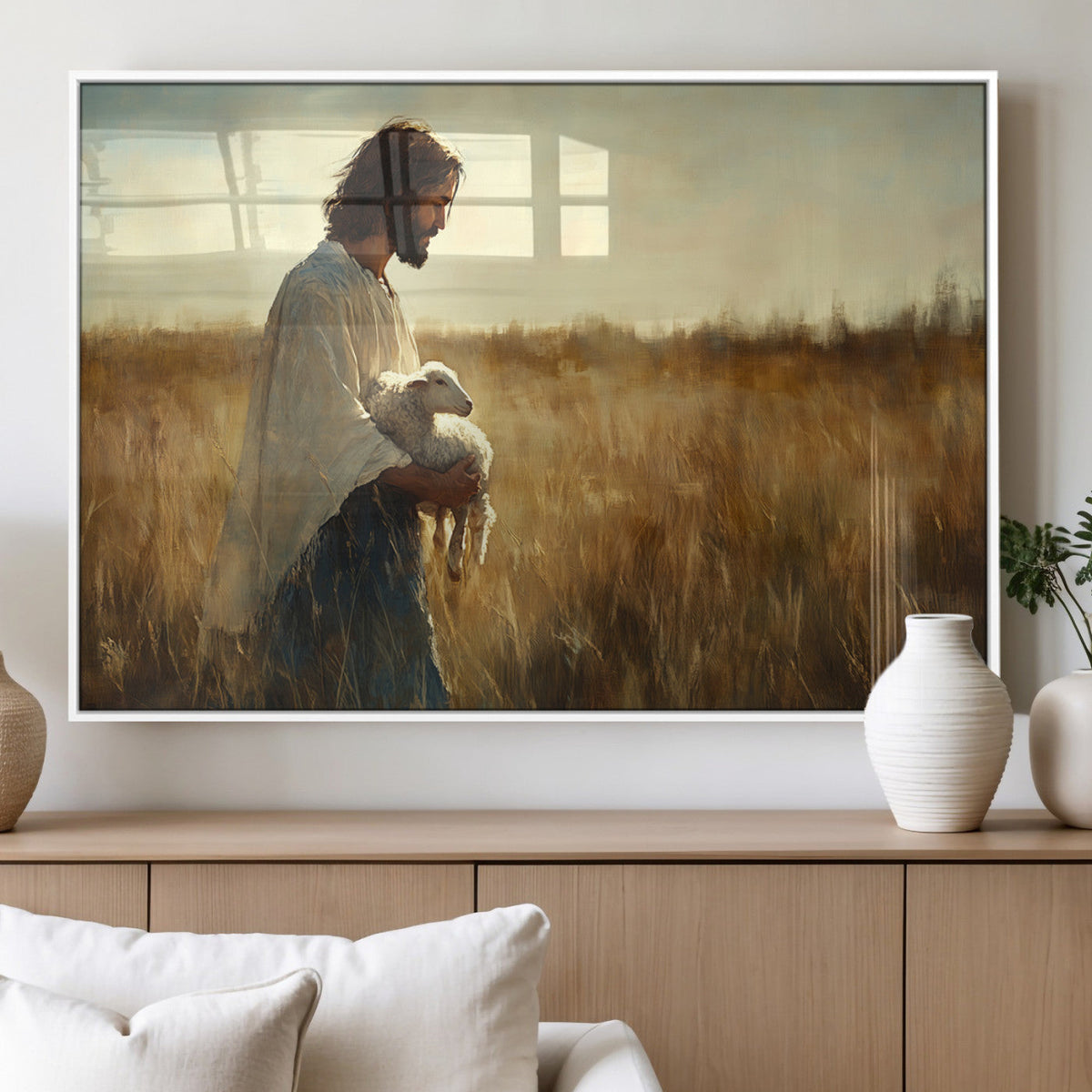 Jesus the Good Shepherd Wall Art Canvas Print, Inspirational Christian Religious Print for Prayer Room
