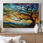 Vibrant Mosaic Tree of Life Wall Art, Stained Glass Style Canvas Print