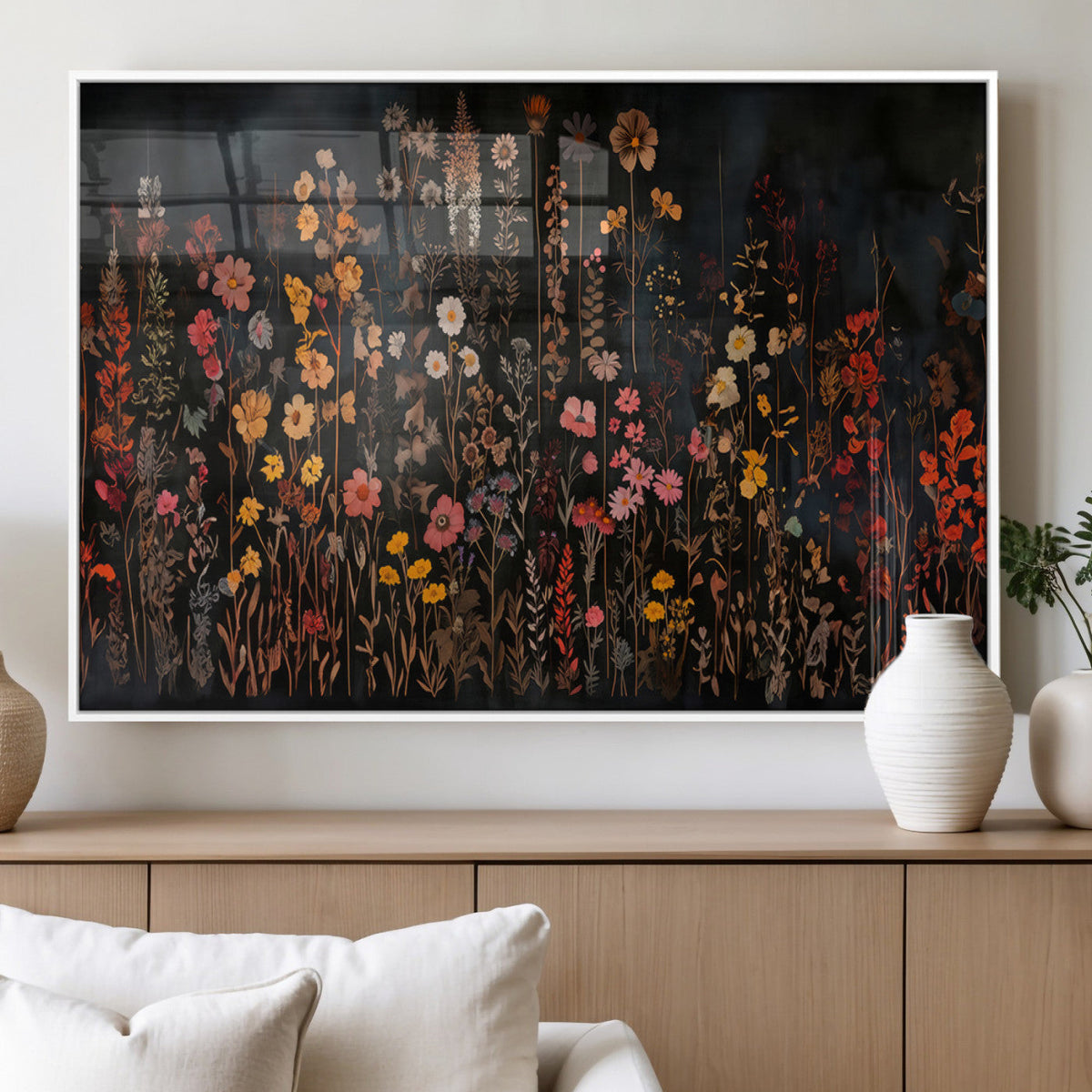 Large Floral Painting Print Illustration Flowers Canvas Wall Art