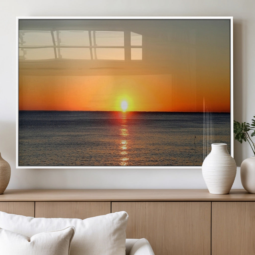 Golden Horizon Sunset Over Ocean Wall Art Canvas Print | Tropical Beach Canvas