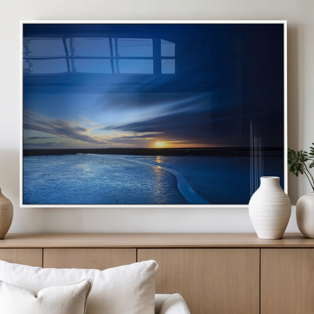 Blue Sunset Ocean Canvas Wall Art Print | Serene Coastal Horizon