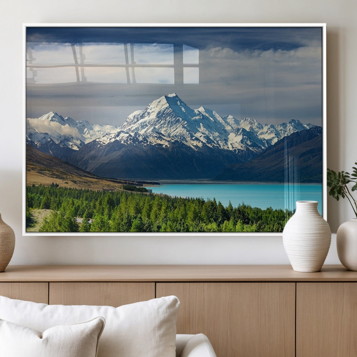 Mount Cook and Lake Pukaki Canvas Wall Art Print | Majestic Snow Capped Peaks