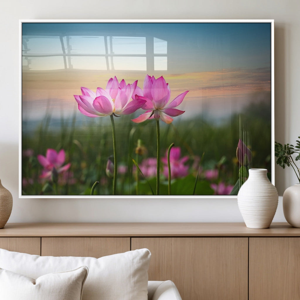 Pink Flower on the Mountain Canvas Print, Framed Pink Flower Canvas Wall Art