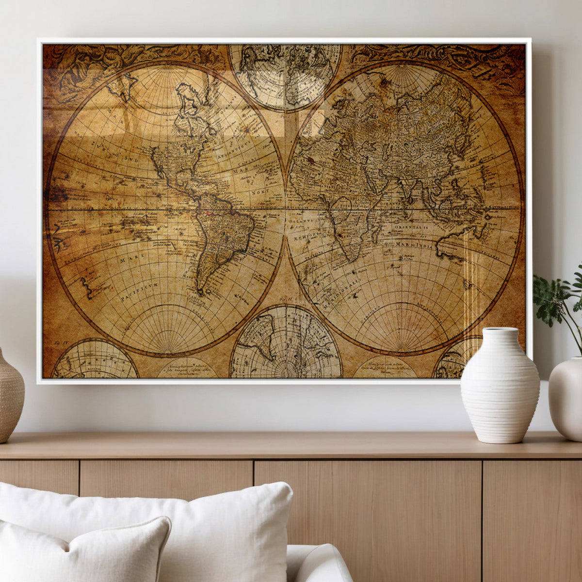 Vintage World Map Canvas Print | Antique Push Pin Travel Map