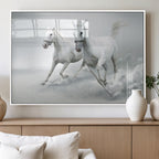 Large Wall Art Canvas Print, Beautiful Running White Horses