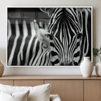 Zebra Wall Art | Zebra Close Up Canvas Print | Framed Black and White Wildlife