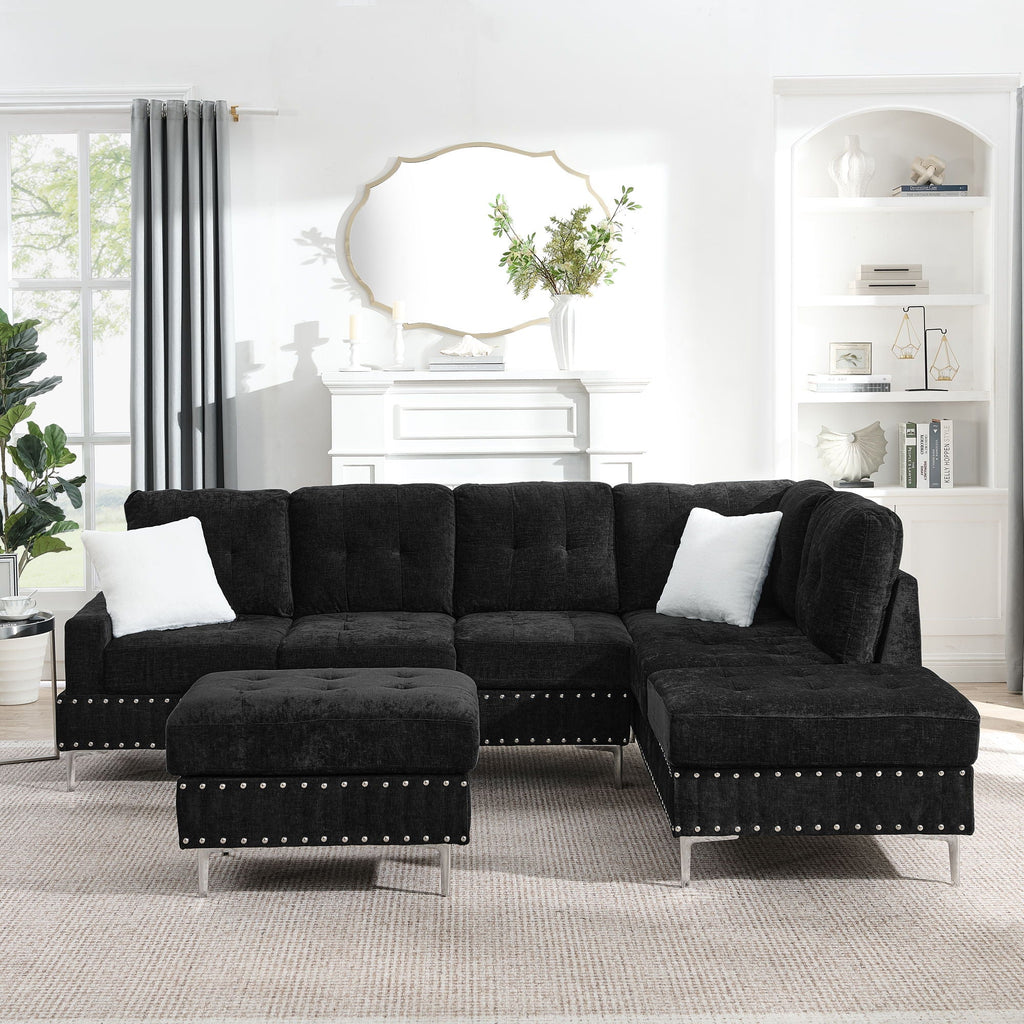 L-Shaped Sectional Sofa With Chaise And Storage Ottoman