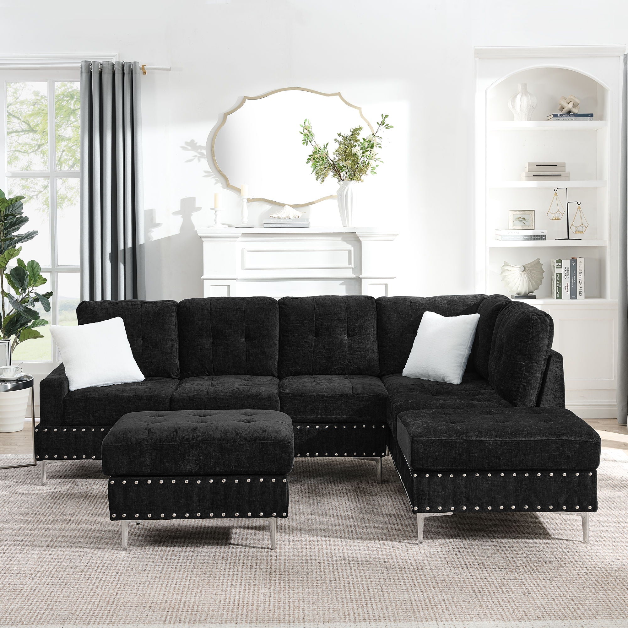 L-Shaped Sectional Sofa With Chaise And Storage Ottoman