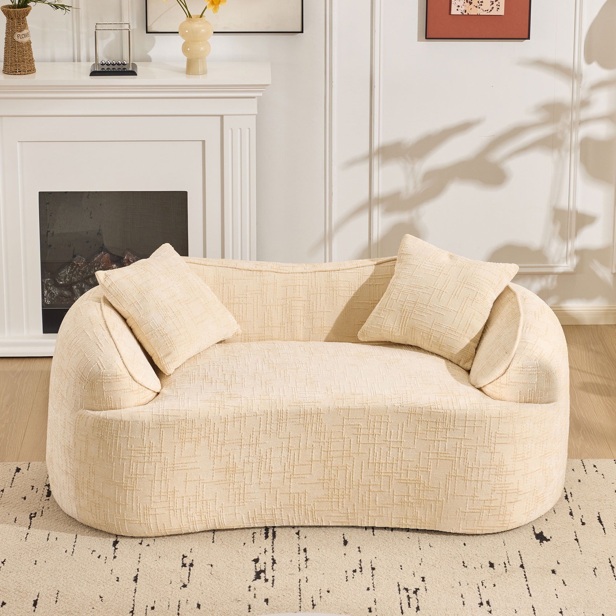 Curved 2 Person Compress Sofa With Armrests