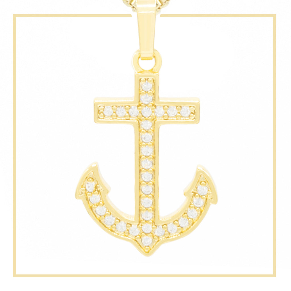 Anchor Cross Cubic Zirconia Pendant 14K Gold Filled Men Men Women Jewelry