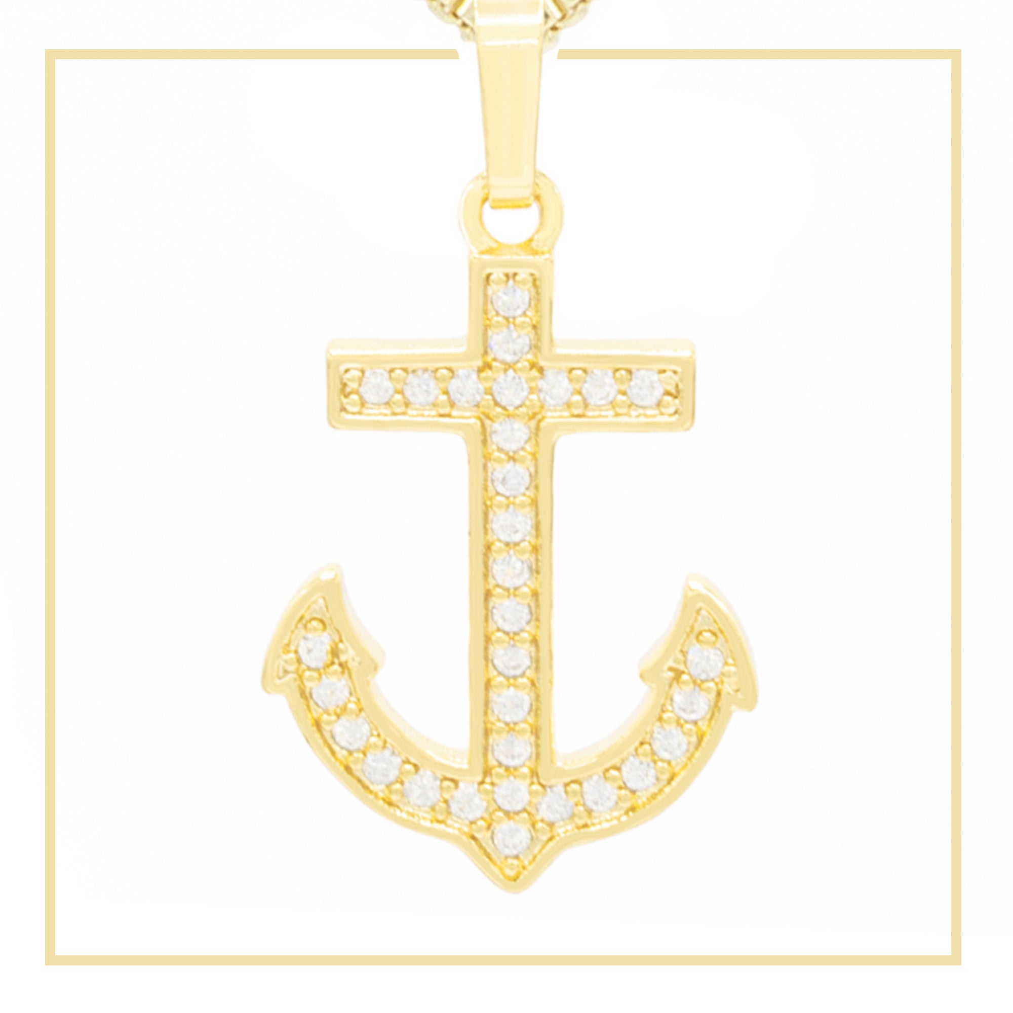 Anchor Cross Cubic Zirconia Pendant 14K Gold Filled Men Men Women Jewelry