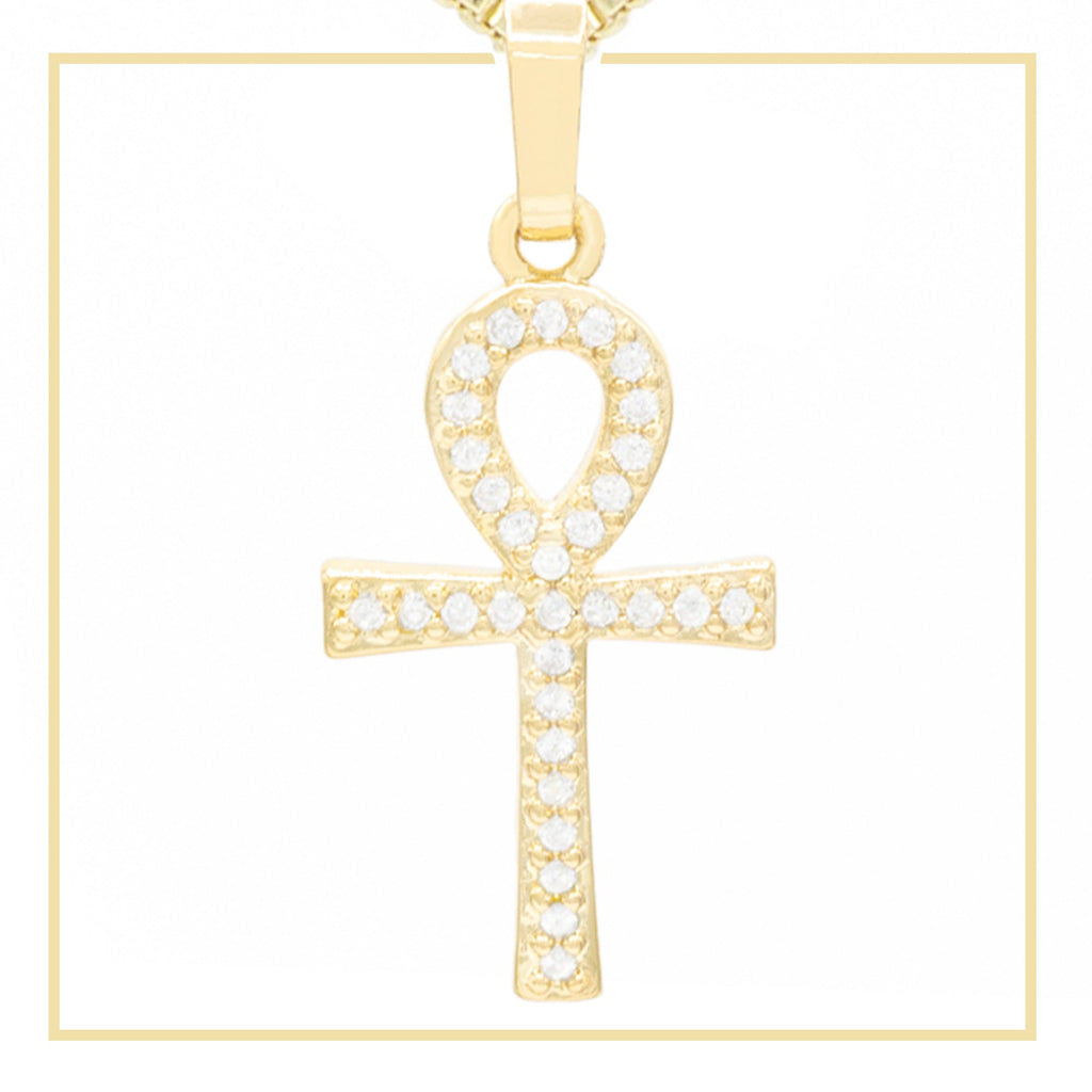 Ankh Cross Cubic Zirconia Pendant 14K Gold Filled Men Women Jewelry