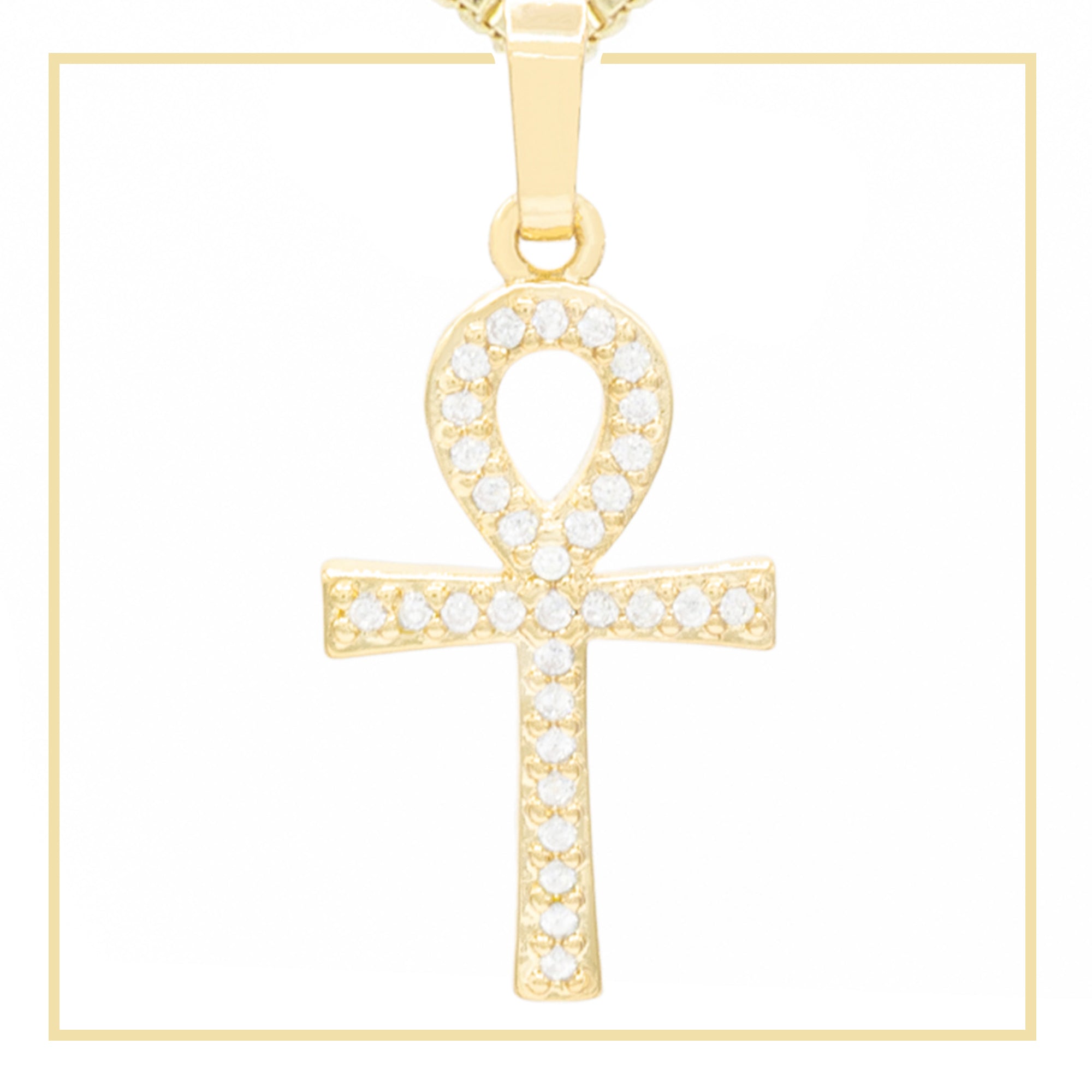Ankh Cross Cubic Zirconia Pendant 14K Gold Filled Men Women Jewelry